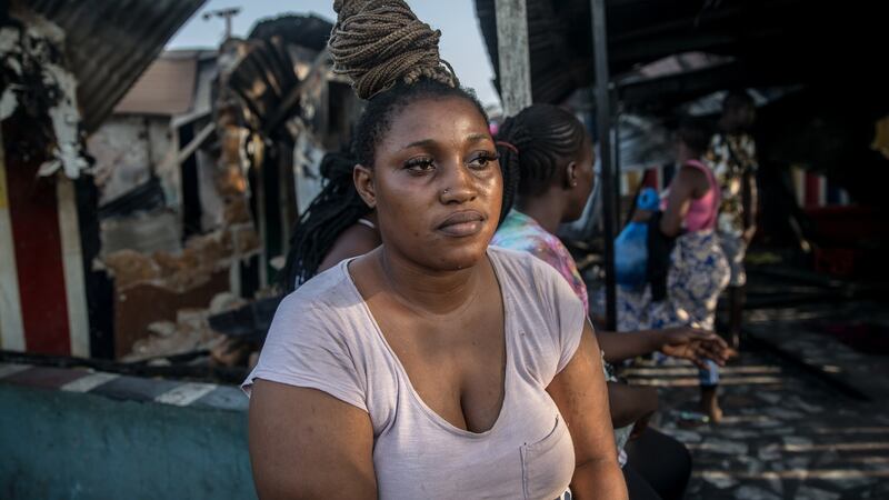 Fulica Masaquoi’s home was burnt down during the explosion in Freetown on Friday night. Photograph: Sally Hayden