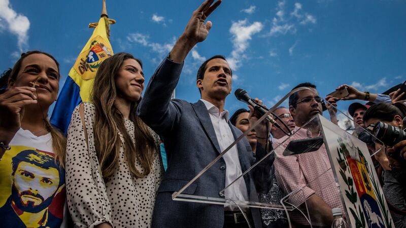 Juan Guaidó,  who has declared himself Venezuela’s interim president,  at a rally in Caracas on January 26th. Photograph: Meridith Kohut/The New York Times)
