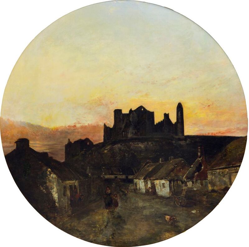 Sunset or View of the Rock of Cashel from the Village by Henry Mark Anthony. Oil on canvas,114x114cm. Ireland’s Great Hunger Museum. Photograph: Autumn Driscoll/Quinnipiac University