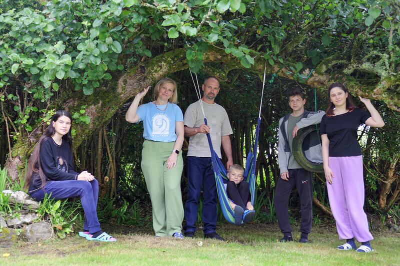 Nadiia and Andrii Chopko with their family. Nadiia plans on running a tailoring business, while Andrii is looking for metal construction work. Photograph: Valerie O'Sullivan