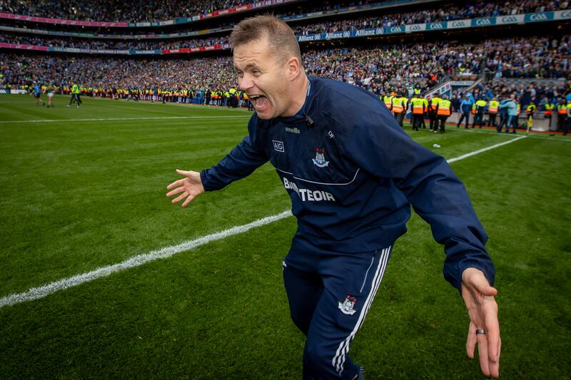 Dessie Farrell celebrates after Dublin beat Kerry in the 2023 All-Ireland SFC final at Croke Park. Photograph: Morgan Treacy/Inpho