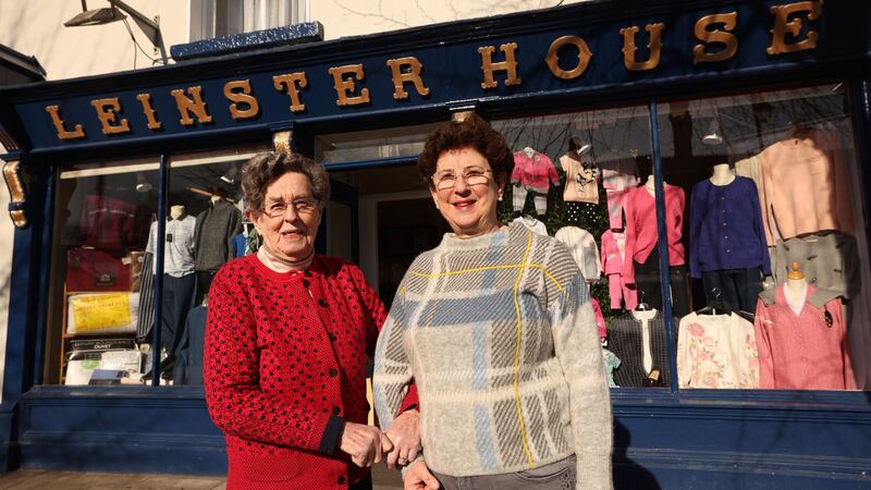 Julia Bergen (left) and her daughter Kathleen pictured outside their drapery shop, Leinster House, in Abbeyleix, Co Laois. Photograph: Laura Hutton