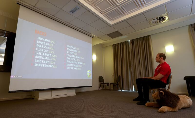 British and Irish Lions captain Alun Wyn Jones watches the squad announcement on Thursday. Photograph: Inpho