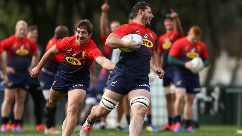 Marcell Coetzee (right) will undergo ankle surgery ruling his out of South Africa’s World Cup plans. Photograph:  Hagen Hopkins/Getty Images