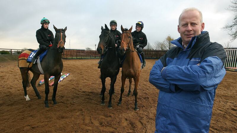 Taaffe with three of his charges.  “Horses haven’t got quicker, no matter all the waffle that goes on.” Photograph: Lorraine O’Sullivan/Inpho