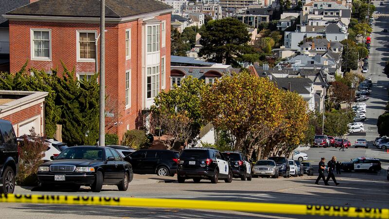 San Francisco Police and Federal Bureau of Investigation (FBI) agents work outside the home of US speaker of the House of Representatives Nancy Pelosi after her husband Paul Pelosi was attacked by a home invader. Photograph: Arthur Dong/EPA-EFE