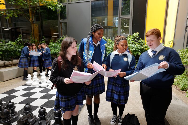 File picture of students at Kishogue Community College in Lucan after their State exams. Photograph: Alan Betson
