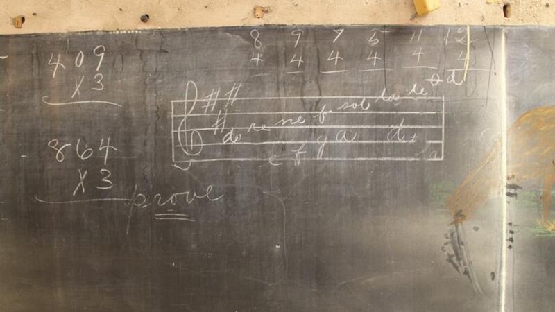 The drawings, include sketchings of multiplication tables, history and music lessons,  and have been perfectly preserved hidden from view for decades. Photograph: Oklahoma City Public Schools