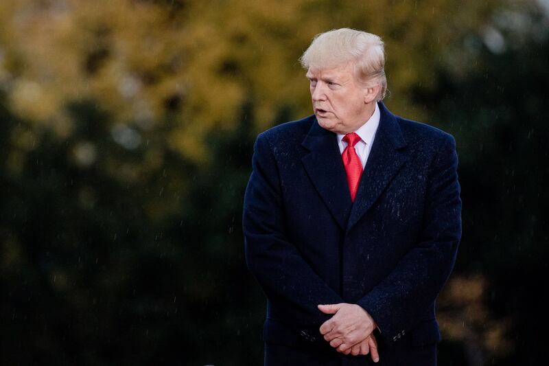 US President Donald Trump attends the American Commemoration Ceremony at the Suresnes American Cemetery in Paris, France on Sunday, November 11th. Trump spoke at a military cemetery near Paris, a day after drawing sharp criticism for cancelling a trip to a separate cemetery during centenary commemorations of the end of the first World War  Photograph: Marlene Awaad/Bloomberg