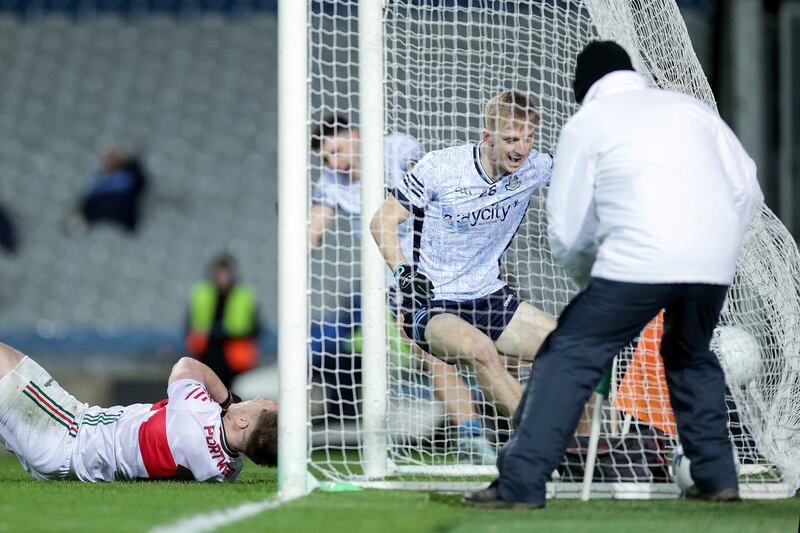 Kevin Lahiff celebrates scoring a goal against Mayo in January's Division One league match in Croke park, which Dublin won by two points. Photograph: Laszlo Geczo/Inpho
