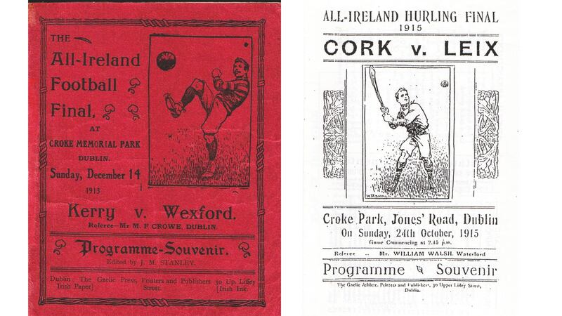 An All-Ireland football programme from 1913 and a replica 1915  All-Ireland hurling programme