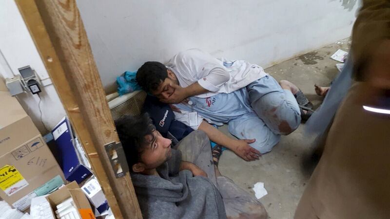 Afghan staff inside a Médecins Sans Frontières (MSF) hospital after an air strike in the city of Kunduz. Photograph: Reuters