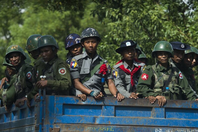 State soldiers and police in Rakhine state, Myanmar. Photograph: Ye Aung Thu/AFP/Getty
