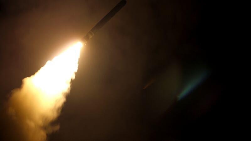 USS Monterey fires a Tomahawk land attack missile on April 14th, 2018. Photograph: US Department of Defense / Kallysta Castillo/Getty Images