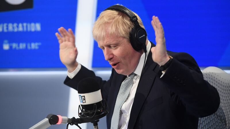 Conservative party leadership candidate Boris Johnson taking part in a radio interview with Nick Ferrari at LBC in central London. Photograph: PA Wire