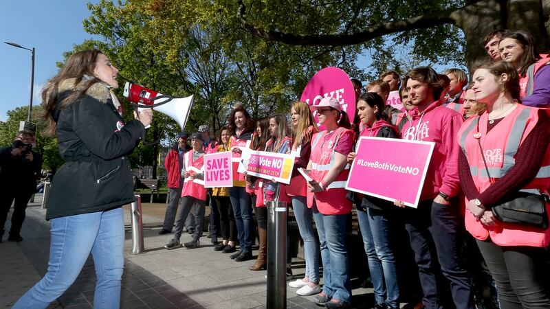 Katie Ascough, spokeswoman for Love Both, speaking at the rally in Eyre Square in Galway. Photograph: Joe O’Shaughnessy