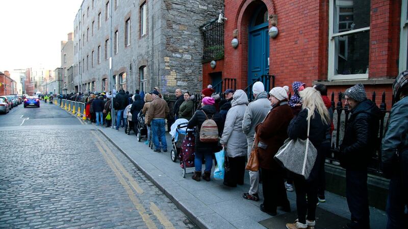 People queue outside the Capuchin Centre in Dublin on Thursday. Photograph: Nick Bradshaw