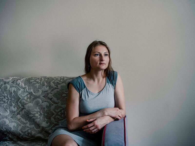 Evgeniia Babayeva in her apartment in Vilnius, Lithuania. A member of  the rights group Viasna, she catalogues politically motivated detentions in Belarus. Photograph: Nanna Heitmann/New York Times
                      