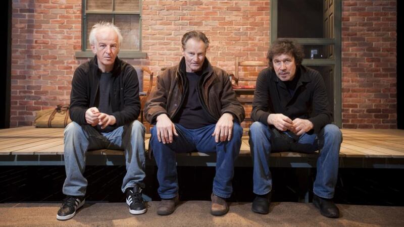 Irish accent: the actors Sean McGinley and Stephen Rea with Sam Shepard at the Abbey Theatre. Photograph: Michael Nagle/Abbey