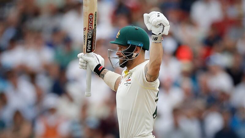 Matthew Wade celebrates his century at Edgbaston. Photograph: Ryan Pierse/Getty