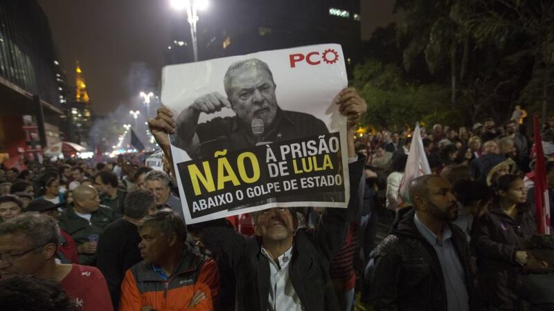 Lula jail sentence: Brazilians demonstrate against the former president’s conviction for corruption. Photograph: Sebastiao Moreira/EPA
