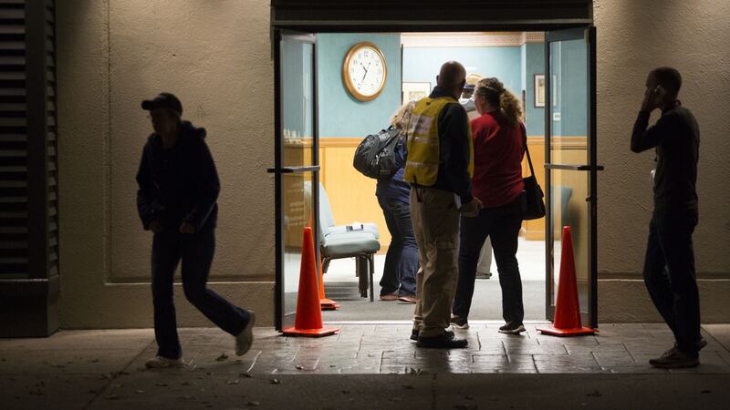 People are evacuated to a nearby church after three women were reportedly shot dead and a man critically injured following a shooting at the Cascade Mall shopping centre on Friday in  Burlington, Washington. The suspect is still  at large. Photograph:   Karen Ducey/Getty Images