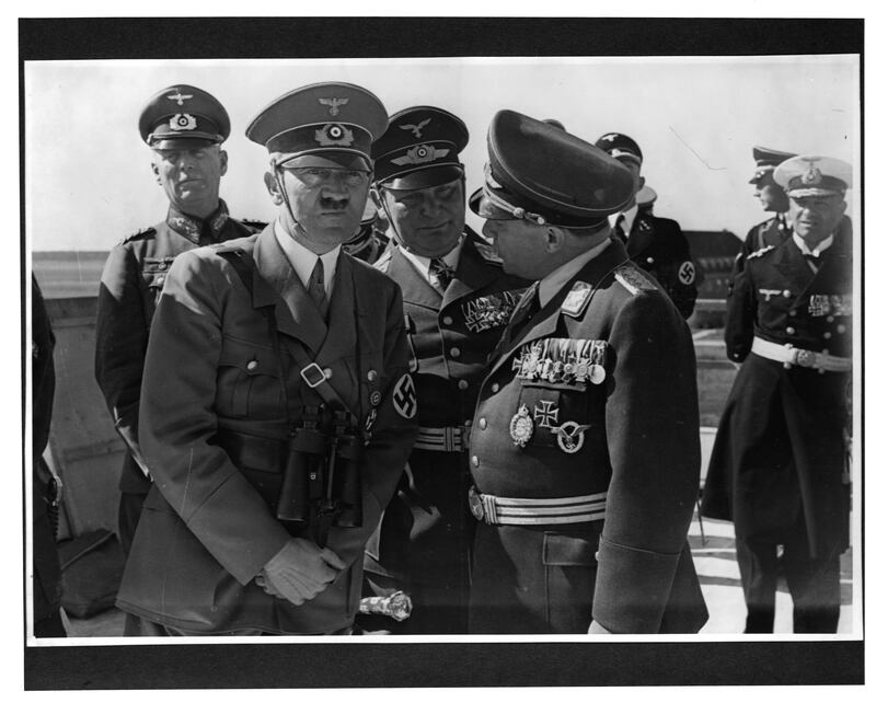 Adolf Hitler and Hermann Goering stand with other Nazi officials at a Luftwaffe demonstration in Zinst, Germany. Photograph: Library of Congress/Corbis/VCG via Getty Images