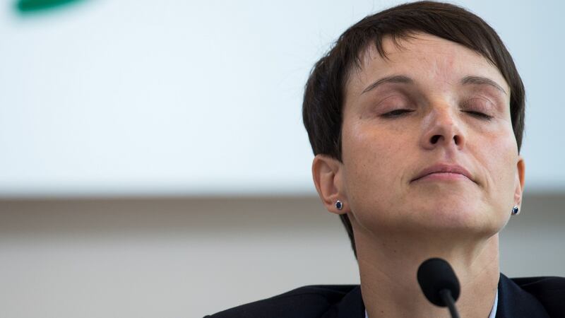 One of the AfD MPs was absent in Berlin on Tuesday:  party co-leader Frauke Petry (above) resigned  after announcing her parliamentary party departure. Her move, she said, was in protest at the extremist language in the party she herself radicalised two years ago.  Photograph: Monika Skolimowska/AFP/Getty Images