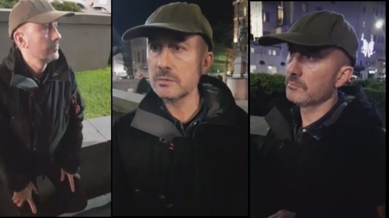 Screenshots of Kieran Creavan as he is confronted on a street in Leeds by a group.