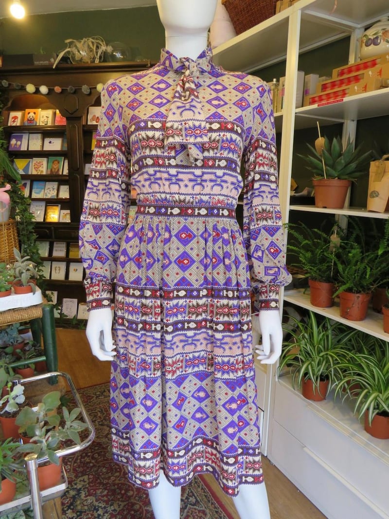 1970s silk ikat print Valentino dress with pussy bow and keyhole detail €395 from Lyon Loring, Stoneybatter