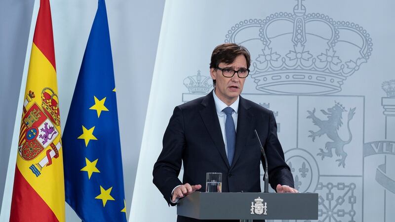 Spanish health minister Salvador Illa holding a press conference in Madrid on Wednesday. Photograph: EPA