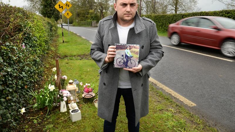 Keith McEvoy, stands at the spot where his sister Tonya died in February 2017, in Rathcoffey, Co  Kildare. Photograph: Dara Mac Dónaill/The Irish Times