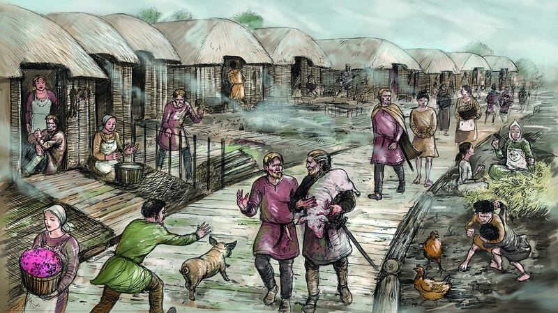 An artist’s impression of Fishamble Street in Dublin in Viking times
