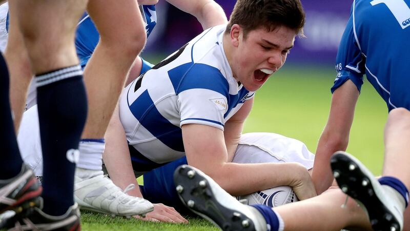 Blackrock’s Ben Brownlee scores his   try. Photograph: Oisin Keniry/Inpho