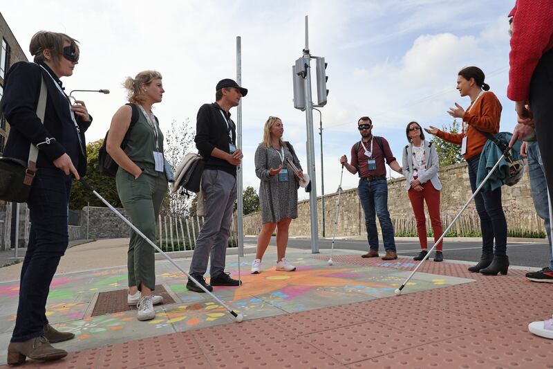 Chantelle Smith, NCBI, hosts a walking workshop at St Laurence's Church on the TU Dublin Grangegorman campus. Photograph: Nick Bradshaw
