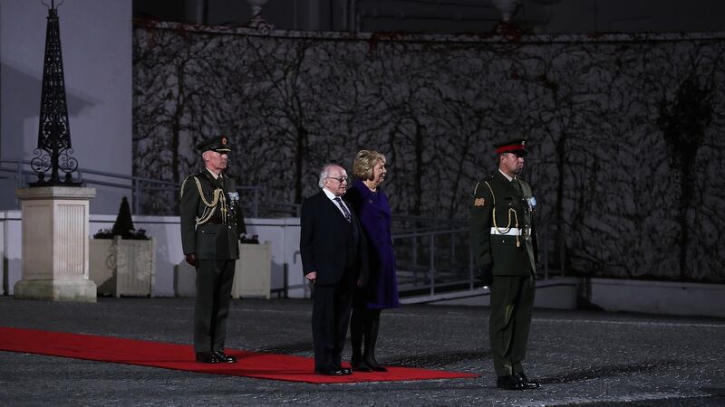 Michael D Higgins and Sabina Higgins depart Áras an Uachtaráin to attend the inauguration ceremony at Dublin Castle. Photograph: Government pool/Maxwells