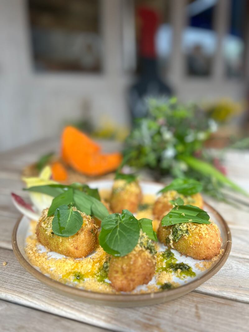 Gráinne O'Keefe's bitterballen with wild garlic pesto and Mimolette cheese