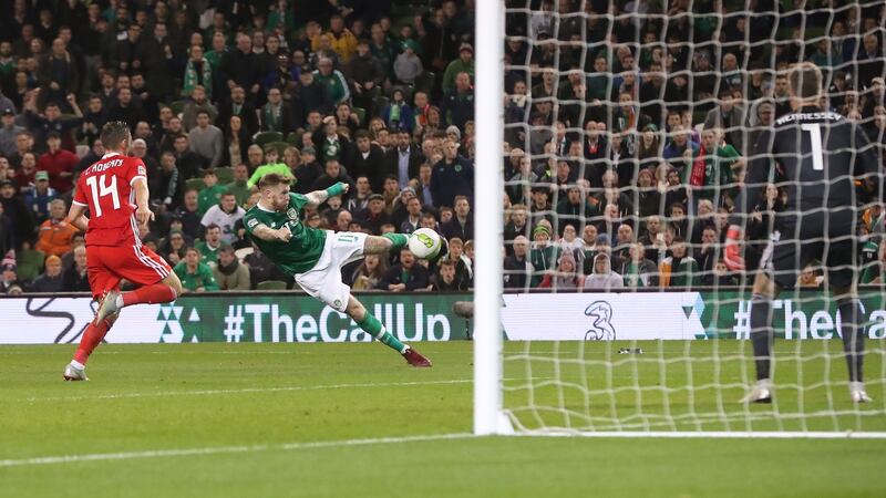 McClean shoots at goal late on. Photo: : Niall Carson/PA Wire.
