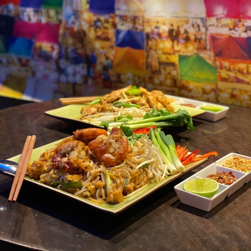 Phad Thai with prawns (front) and chicken (back) at Nightmarket restaurant in Dublin