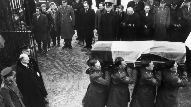 1965: President Éamon de Valera attends the funeral of  Roger Casement (1864 - 1916). Casement’s remains were removed from England  and reburied in Dublin’s Glasnevin Cemetery. Photograoph: McMahon/Central Press/Getty Images