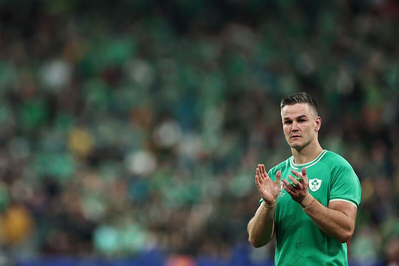 Johnny Sexton acknowledges applause after Ireland's elimination from the 2023 Rugby World Cup. Photograph: Franck Fife/AFP via Getty Images