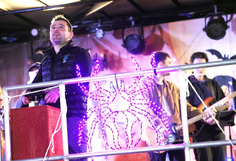 Champion motorcycle racer Michael Dunlop sets off the 2024 Halloween fireworks display in his home town of Ballymoney. Photograph: Stephen Davison