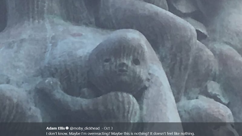 A photo by Adam Ellis of a statue in Japan that chimed with strange experiences and dreams he has been having at home, about a ghost called Dear David