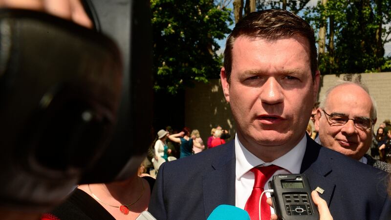 Alan Kelly speaking after the James Connolly centenary commemoration at Arbour Hill, yesterday. Photograph: Cyril Byrne / The Irish Times