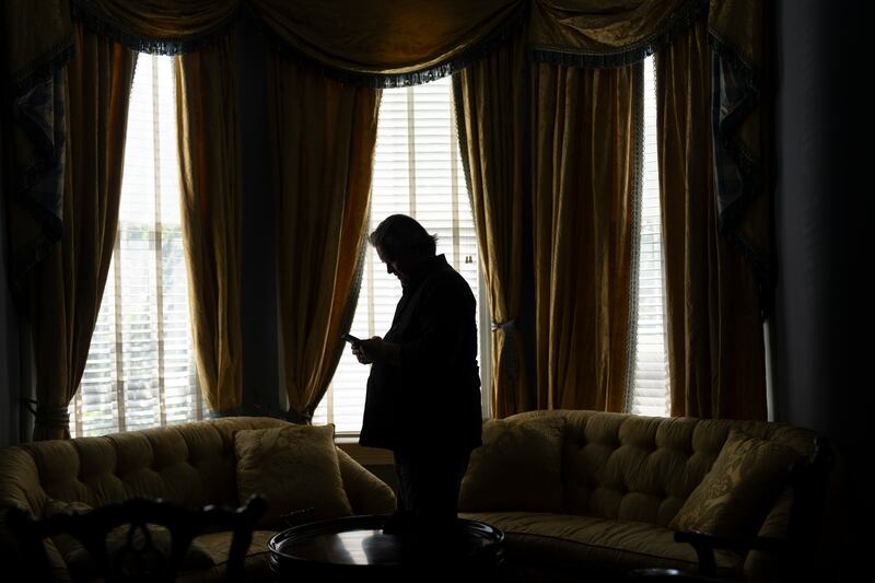 Steve Bannon in his house in Washington, DC. The former Trump adviser spends his time calling lawmakers and donors and offering strategic advice. Photograph: Erin Schaff/New York Times