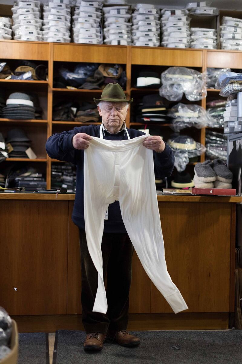 Oliver Moylan with a pair of thermal long johns at the Ennis Cash Company, O’Connell Street, Ennis, Co Clare. Photograph: Eamon Ward