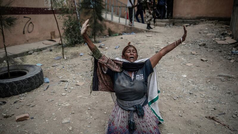 A woman celebrates the arrival of Tigray Defence Forces fighters in Mekelle on June 29th. Photograph: Finbarr O’Reilly/New York Times