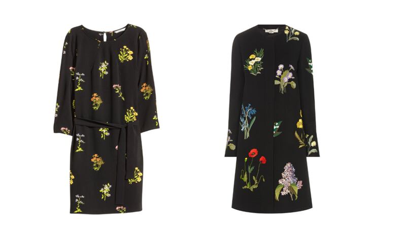 Floral on black from Stella McCartney will look beautiful this summer for €2,575 (right). Or you could be beautiful all year round with this €29.99 (left) dress from H&M