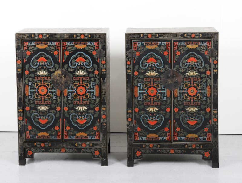 19th Century pair of Chinese Qing lacquer cabinets (€1,400-€1,800) at Sheppard's auction