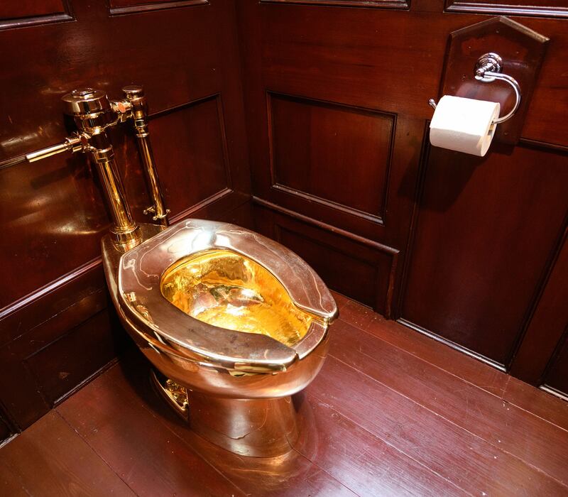 Maurizio Cattelan’s £4.8 million golden toilet went missing from Blenheim Palace, Oxford, in 2019. Photograph: Leon Neal/Getty
